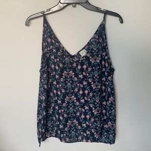 Navy Blue Floral VNeck Paper Crane Tank Top